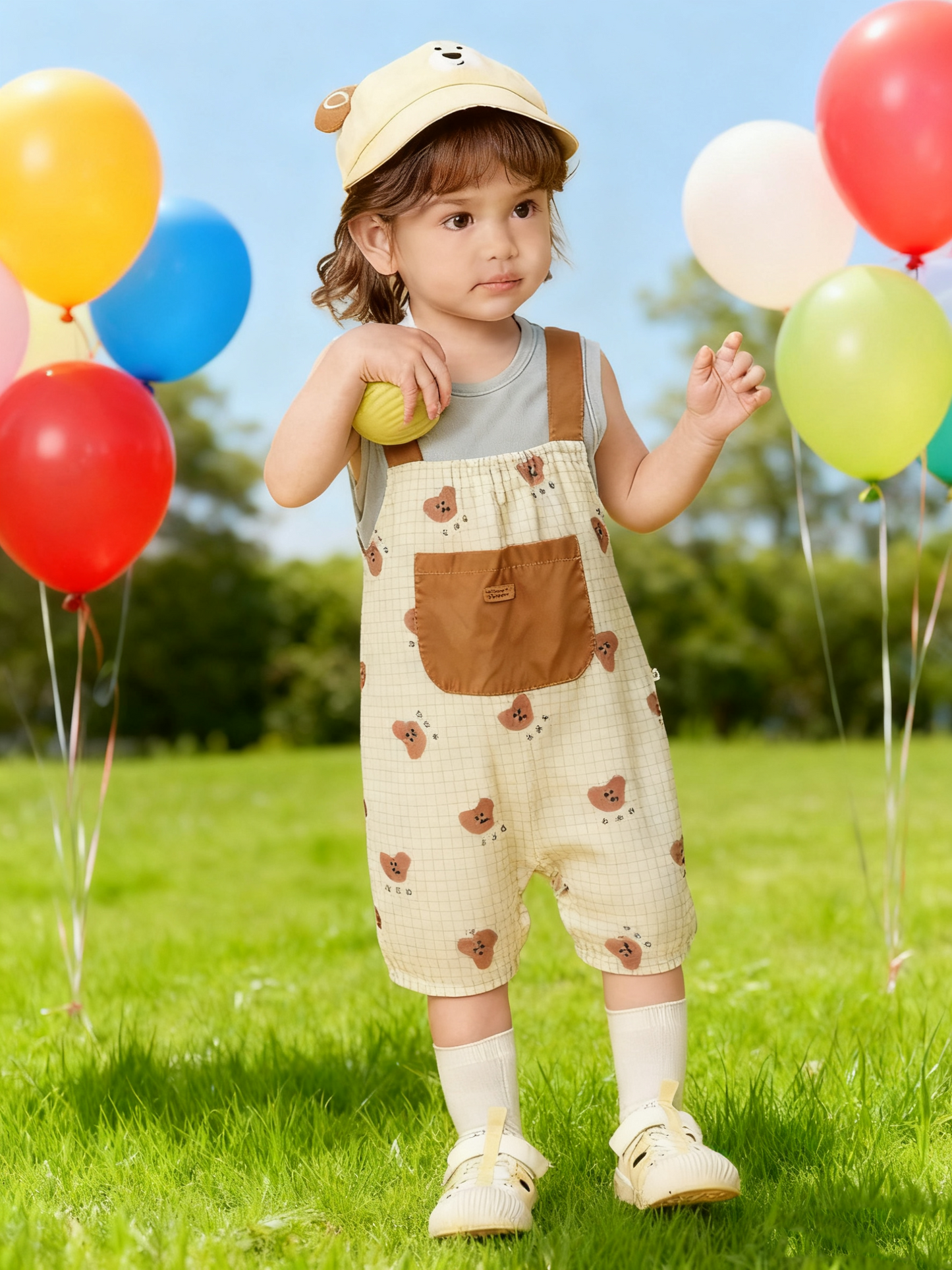 Pocket Bear Romper with Hat (Size 73)