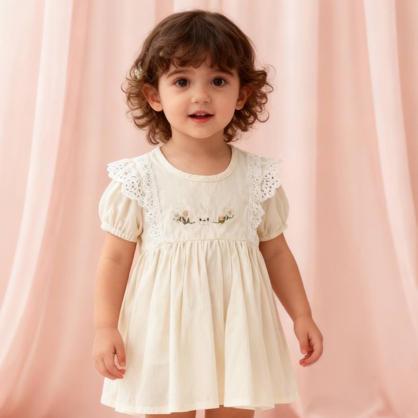 Summer Rabbit Puff Sleeves Dress