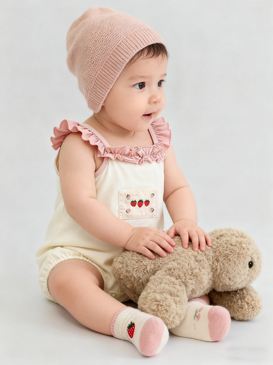Casual Strawberry Details Romper (Size 66)