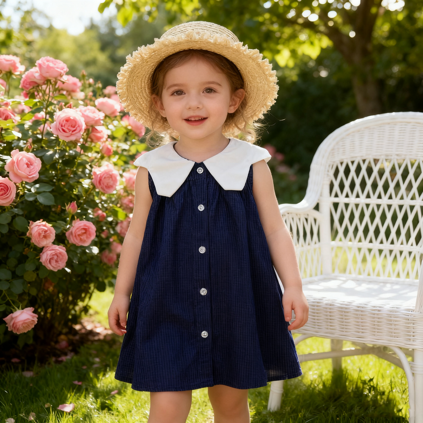 Collar Line Button Dress (Size 130&140)