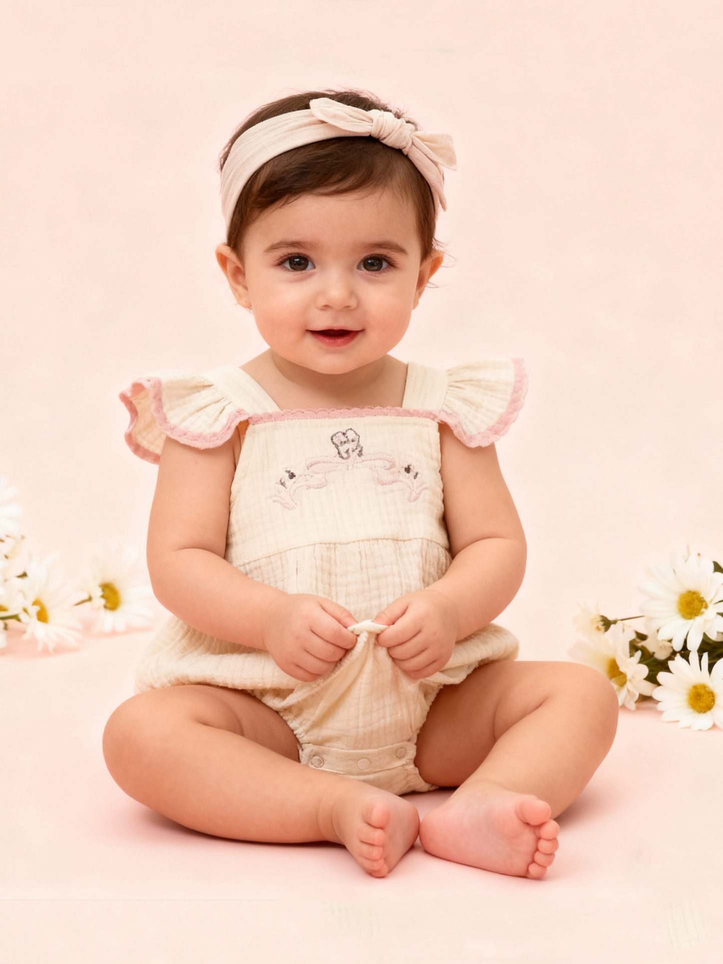 Ruffled Cotton Bunny Romper (Size 66)