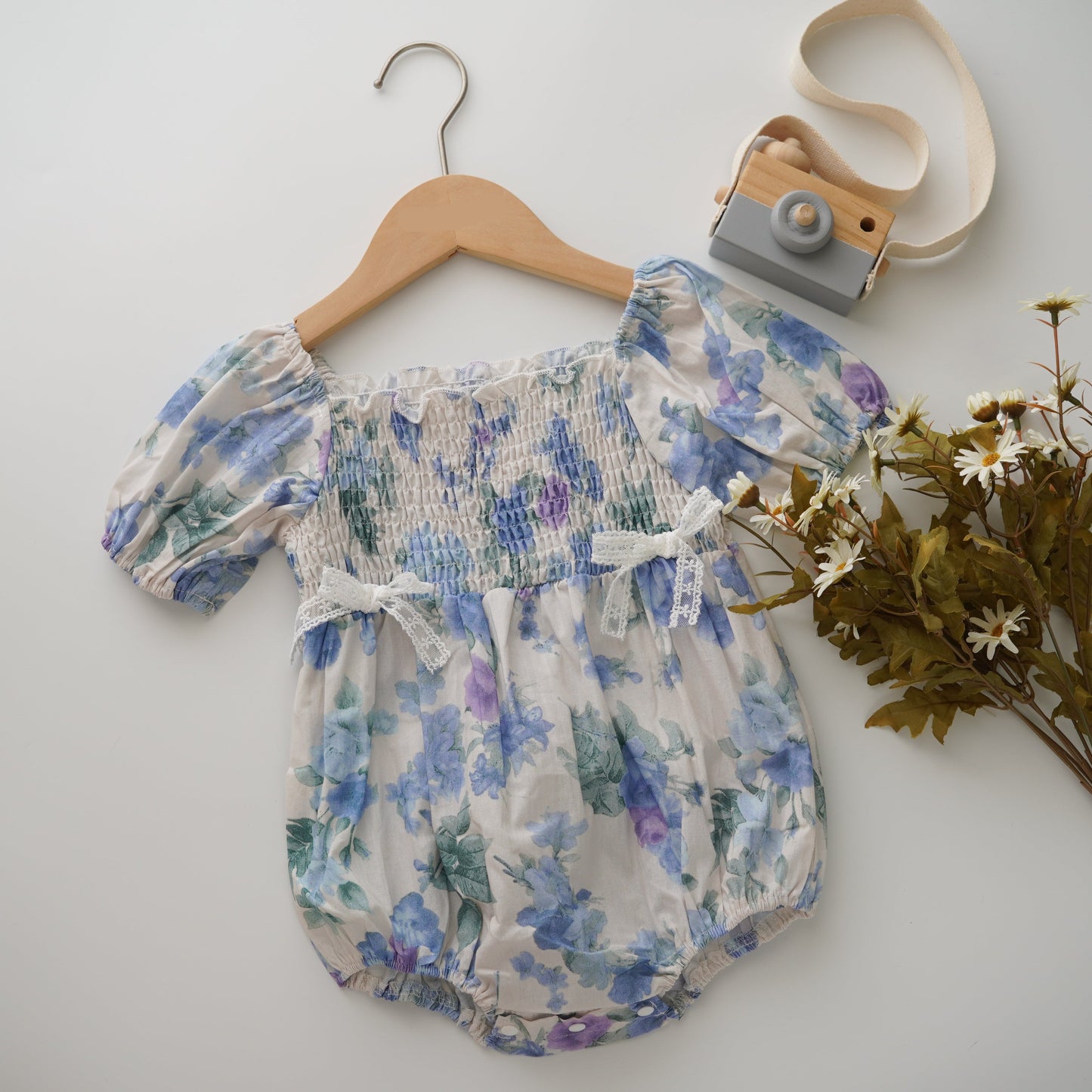 Puff Sleeves Blue Romper (Size 66)
