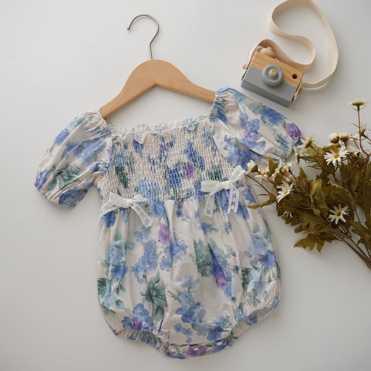 Puff Sleeves Blue Romper (Size 66)