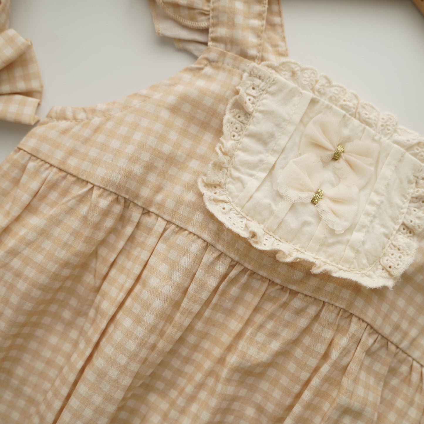Checkered Ruffled Baby Romper with Hairband